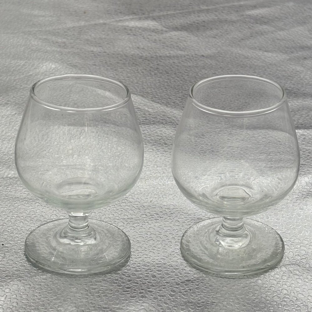 Mini Brandy‎ Snifter Glasses Set Of 2 Clear Cognac Barware 4" Tall Bar Cart